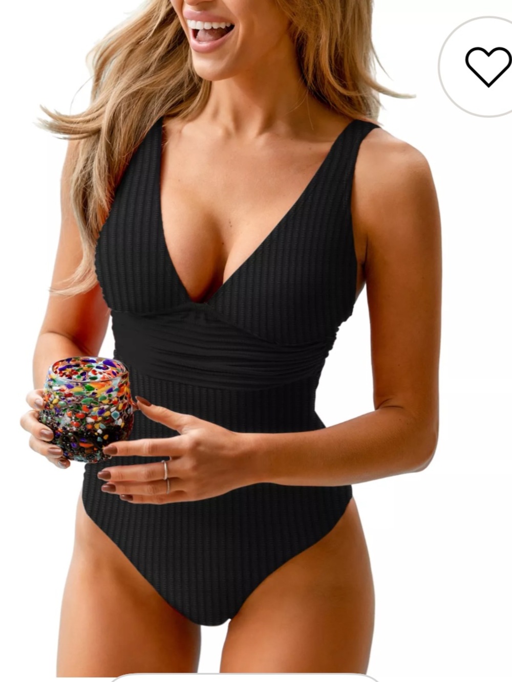 Cupshe Black Ginger Ribbed & Ruched One-Piece Swimsuit size Small New with tags